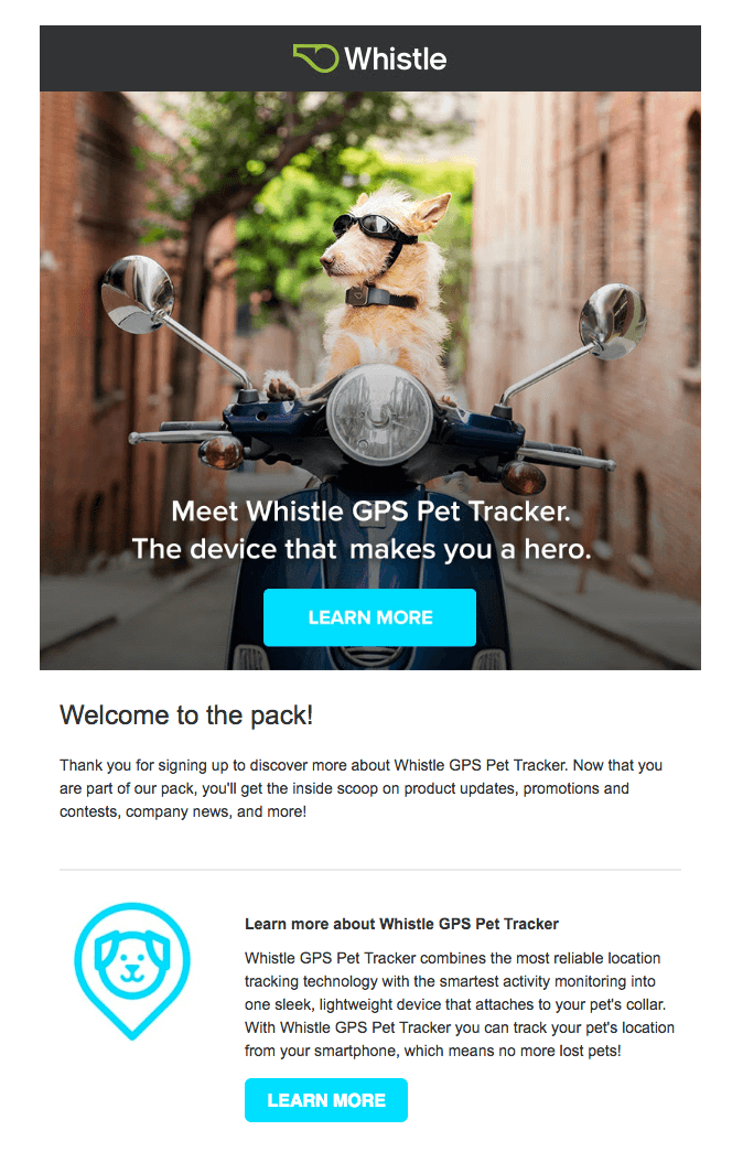 email sample - whistle GPS tracker