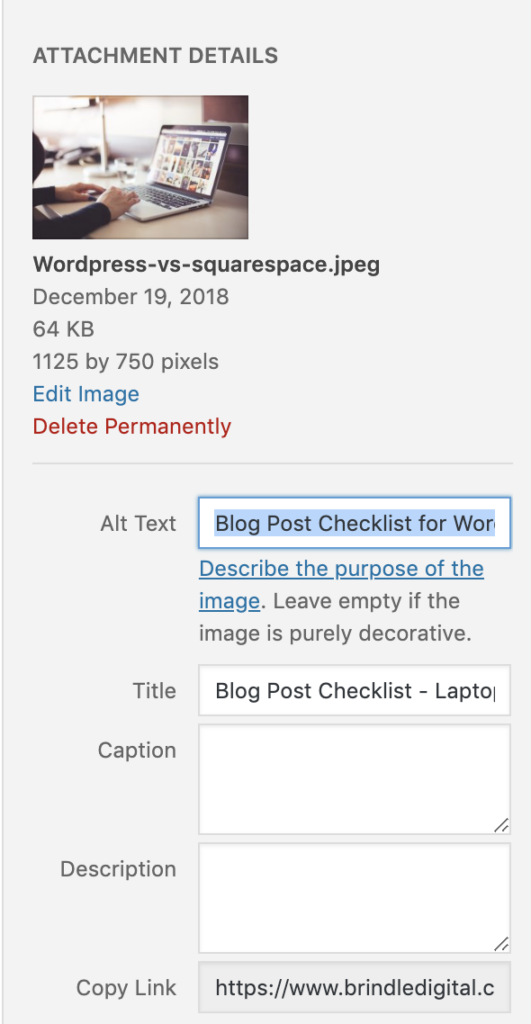 blog post checklist item of adding alt text to images for SEO and ADA