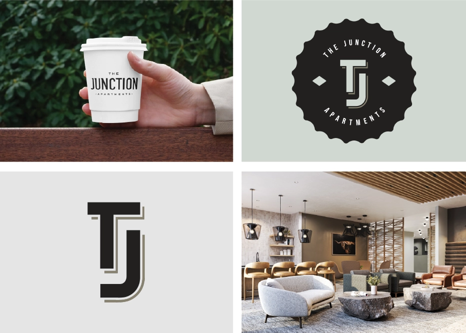 junction apartment branding grid mockups of logos in use